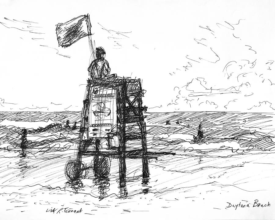 900x720 Daytona Beach Sketch 2 Drawing By Lisa Tennant - Beach Sketch