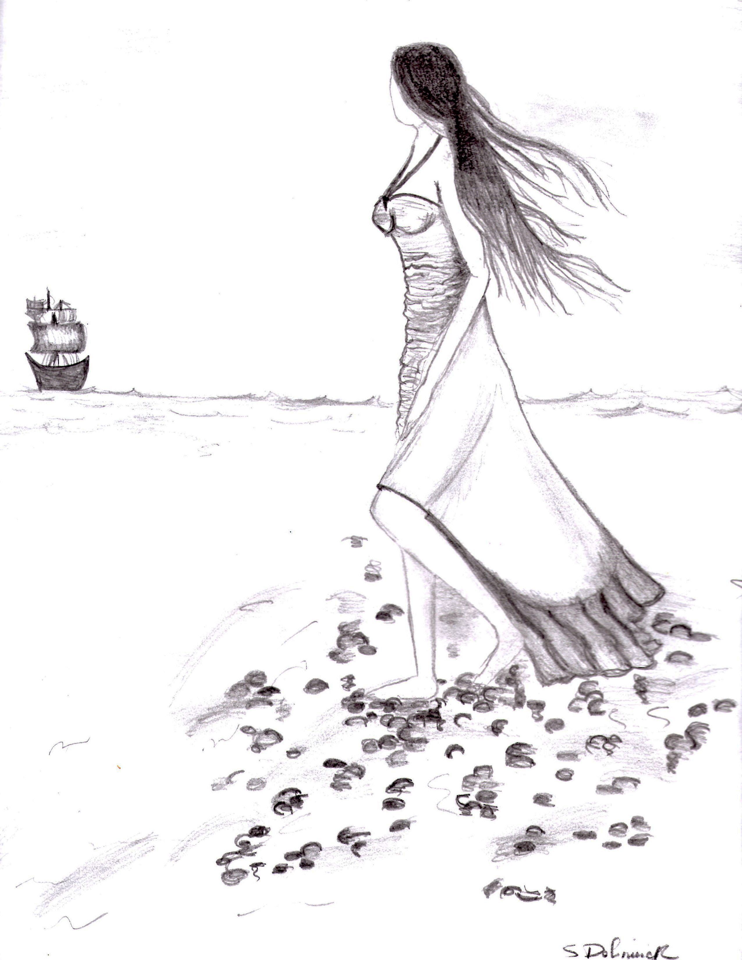 2550x3300 Sketch Woman Beach Ship Breeze My Sketches, My Drawings, My Art - Beach Sketch