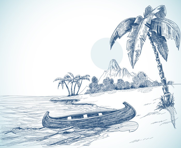700x575 Beach Sketch With Boat On Shore Poster We Live To Change - Beach Sketch