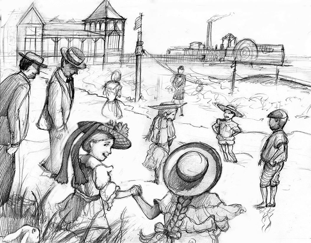 1054x824 Girls On Beach Sketch - Beach Sketch Images