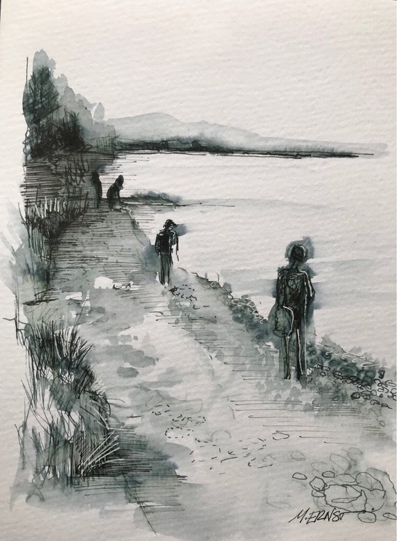 570x776 Print Of Original Art Pen And Ink Sketch Lake Michigan Beach Etsy - Beach Sketch Images