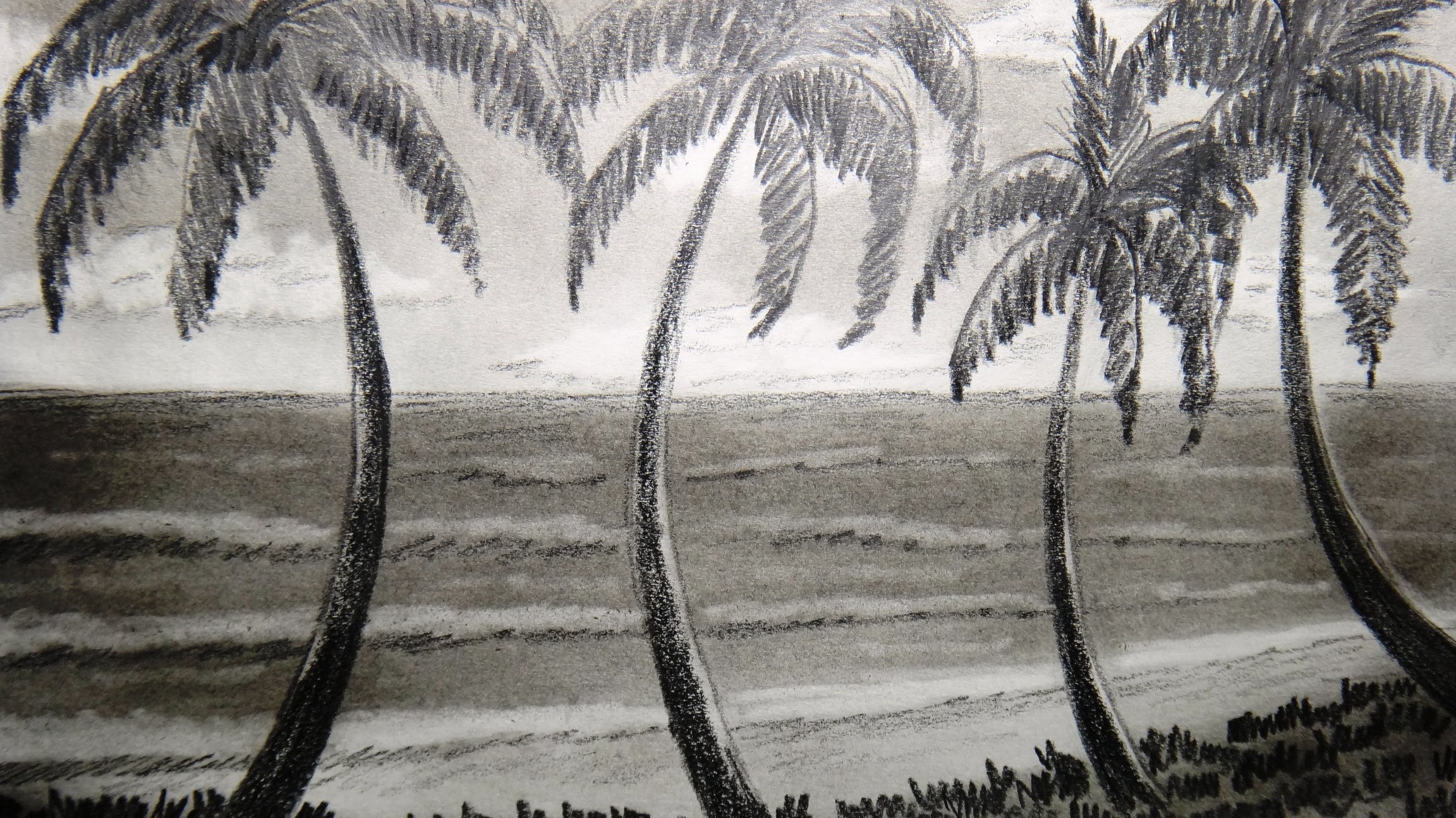2304x1296 Drawn Sunset Black And White - Beach Sunset Sketch