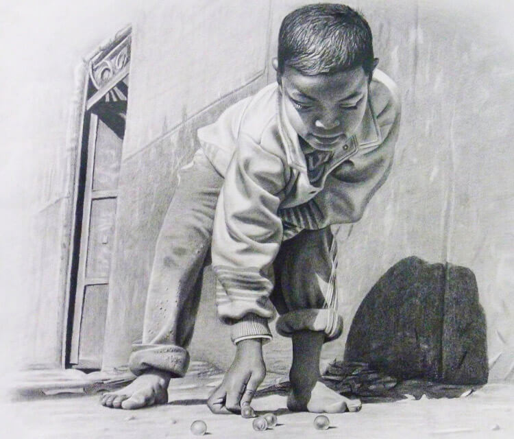750x640 Child With Beads Drawing By Mahmoud Madane No. 1747 - Beads Sketch