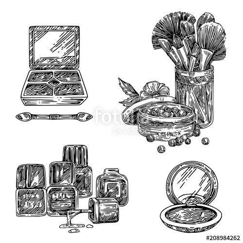 500x500 Vintage Set Of Cosmetic. Eyeshadow, Illuminating Beads Powder - Beads Sketch