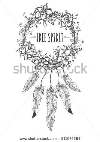 333x470 Boho Indian Decorative Wreath With Flowers, Beads And Feathers - Beads Sketch