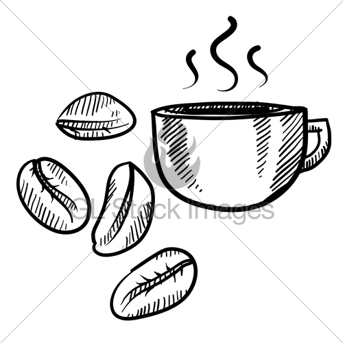 500x500 Coffee Cup With Coffee Beans Sketch Gl Stock Images - Bean Sketch