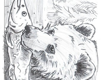 340x270 Pencil Sketch Bear Etsy - Bear Pencil Sketch