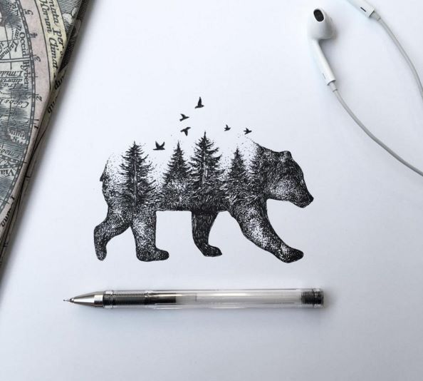 594x534 Beautiful Bearforest Tattoo Idea Artist Alfred Basha I Love This - Bear Sketch Tumblr