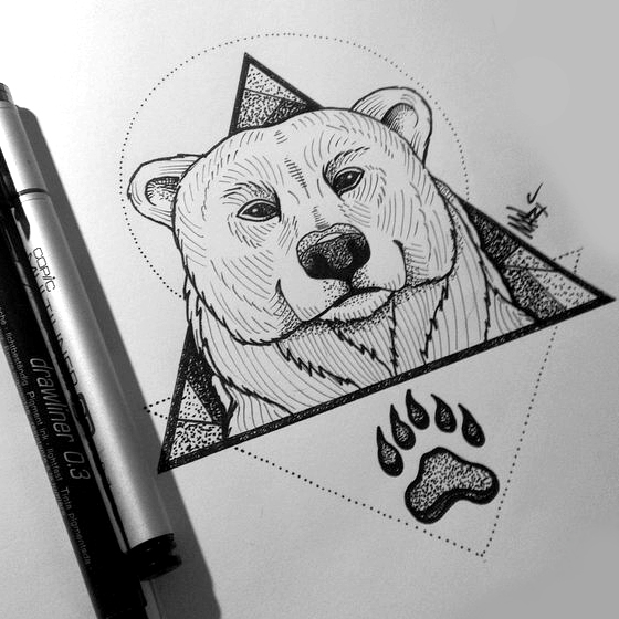 560x560 Bear Tattoo By Marymarylp - Bear Tattoo Sketch