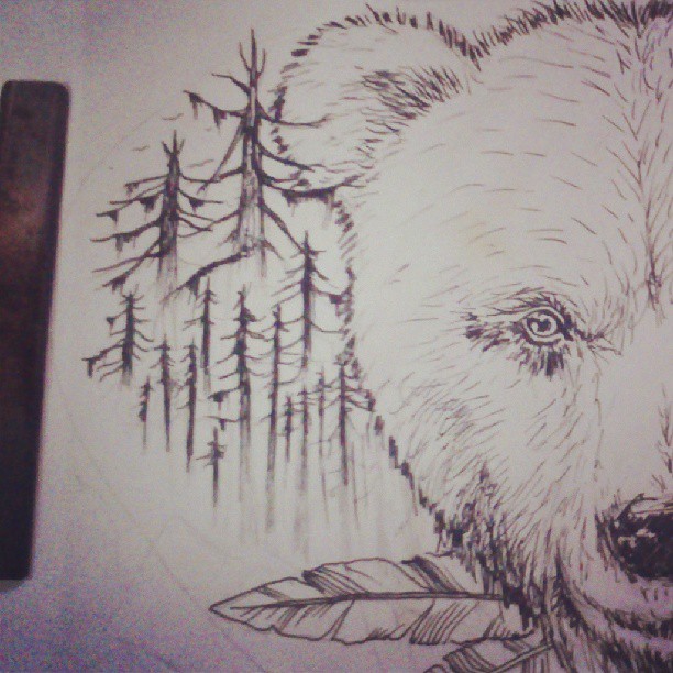612x612 Forest Bear Tattoo Sketch - Bear Tattoo Sketch