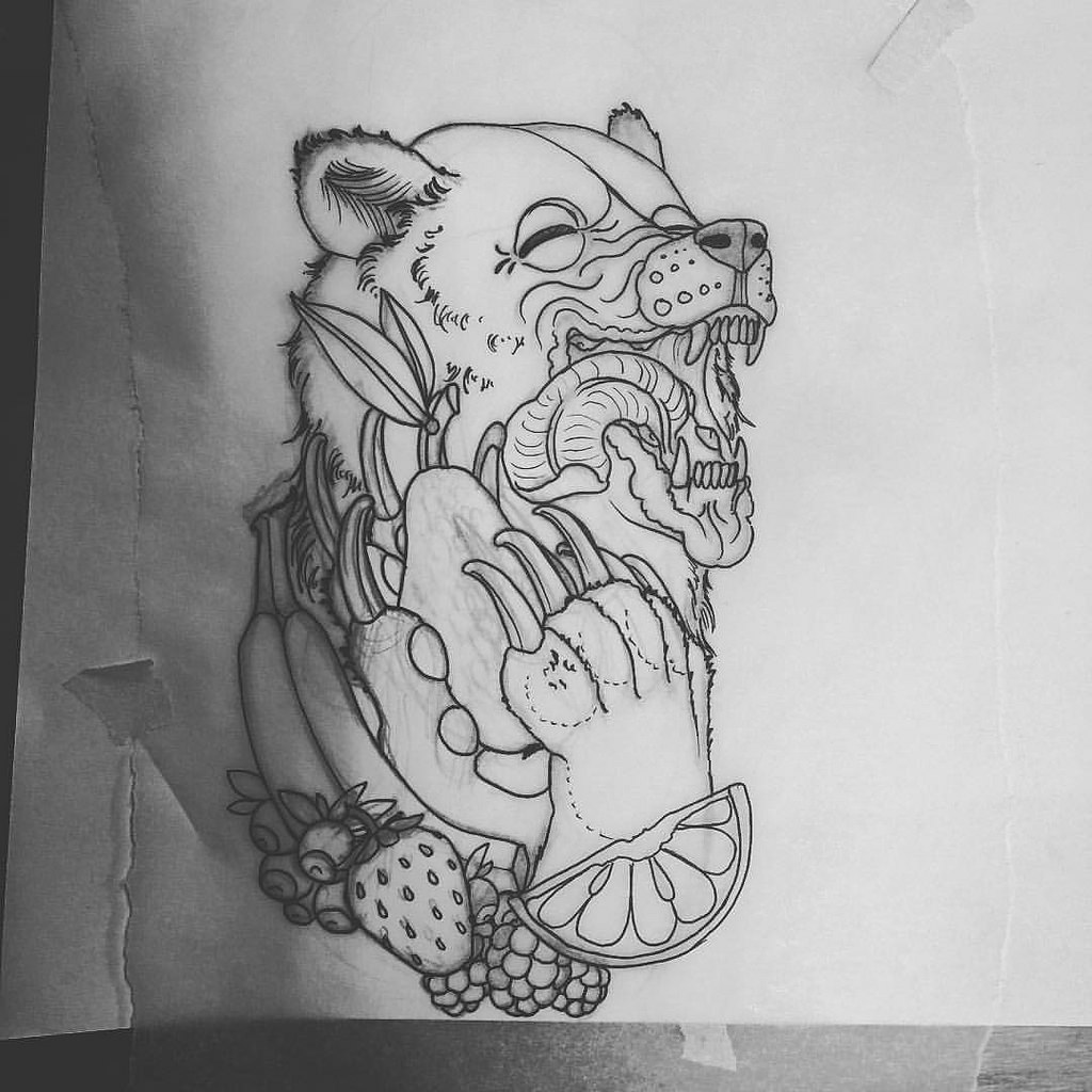 1024x1024 Happy Bear For Today! ) - Bear Tattoo Sketch