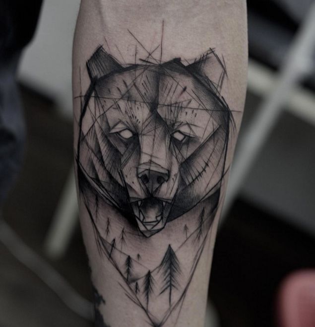 635x659 Sketch Style Grizzly Bear Tattoo By Kamil Mokot - Bear Tattoo Sketch