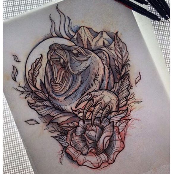586x586 Sketch By @nicolehebeisen - Bear Tattoo Sketch