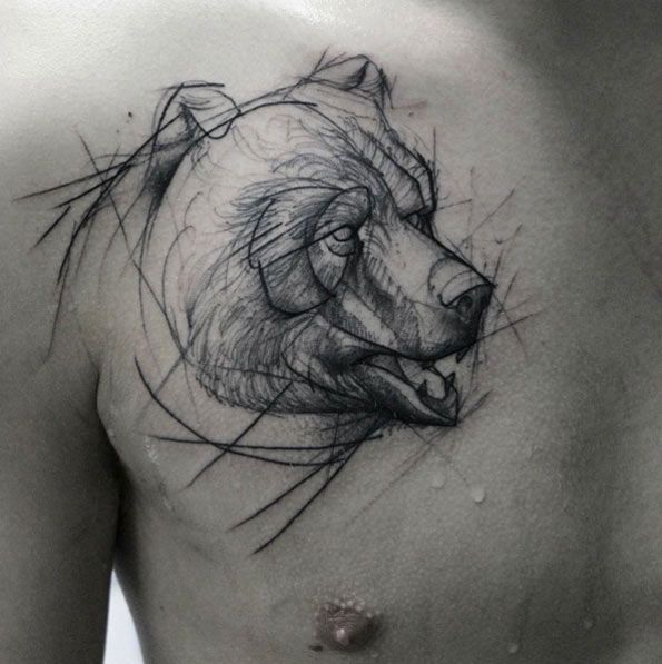 595x597 Fascinating Sketch Style Tattoo Designs Animal Tattoo - Bear Tattoo Sketch