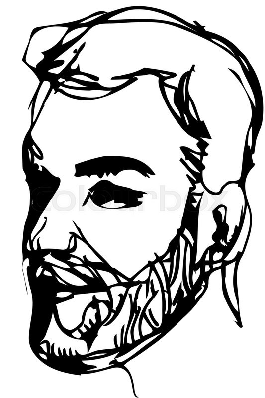 533x800 Black And White Vector Sketch Of A Man With A Beard Smiling - Beard Man Sketch