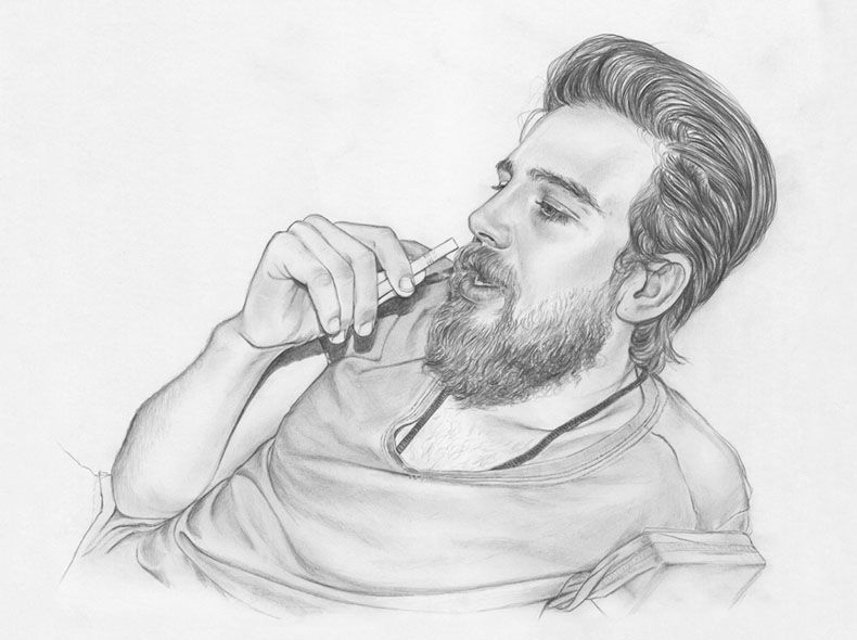 790x590 Smoking Man Sketch - Beard Man Sketch