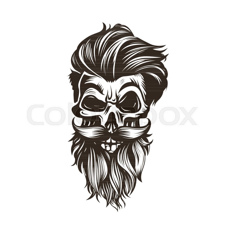 800x800 Skull With A Hairstyle, Beard, Mustache On White Background Vector - Beard Sketch