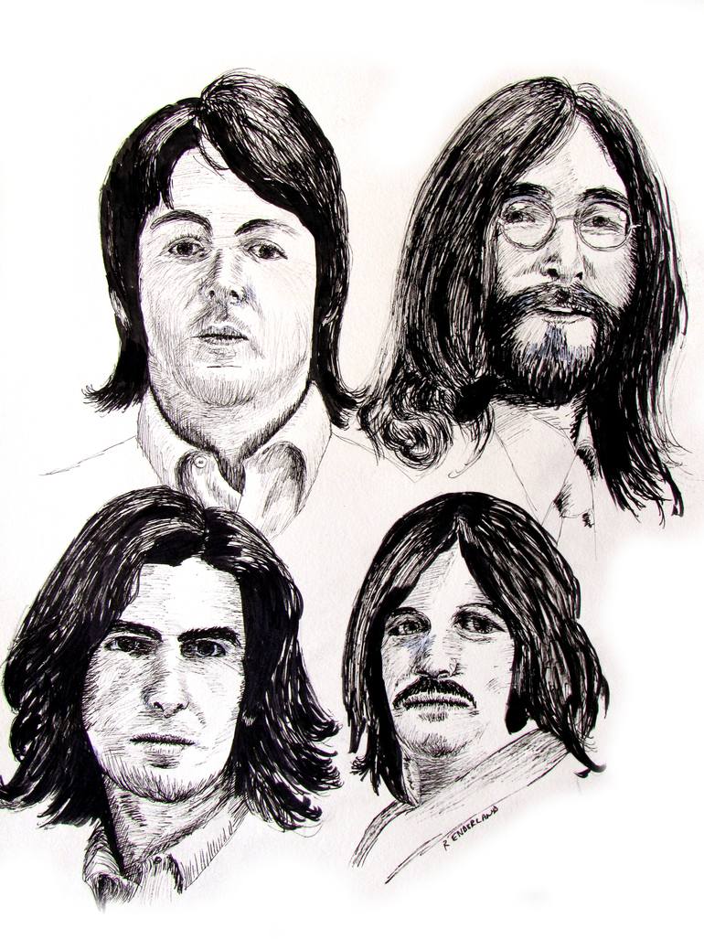 770x1027 The Beatles, Four Faces, 1968 Drawing By Ron Enderland Saatchi Art - Beatles Sketch
