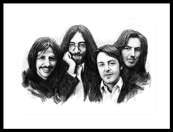 600x459 Beatles Blackwhite Drawing Sketch Poster Framed Print By Kim Wang - Beatles Sketch