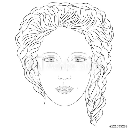500x500 Hand Drawn Woman In Full Face. Sketch Drawing Beautiful Lady With - Beautiful Lady Sketch