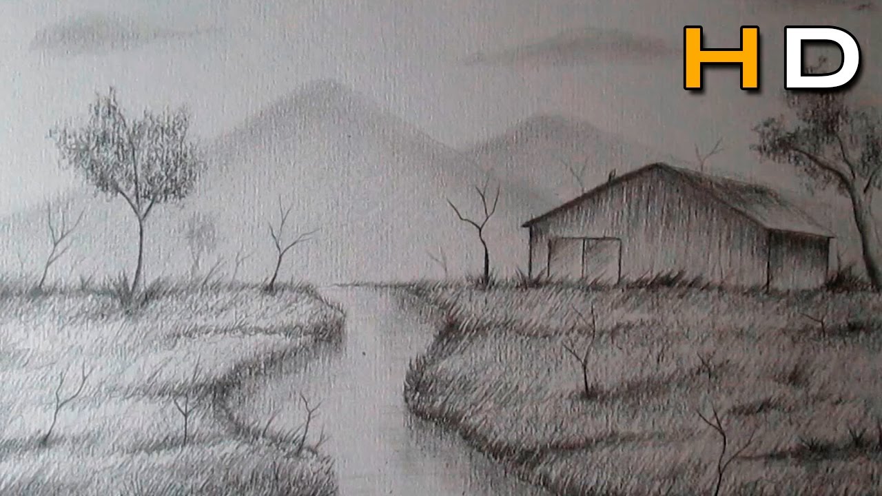 1280x720 How To Draw A Landscape With Pencil Step By Step For Beginners - Beautiful Landscape Sketches