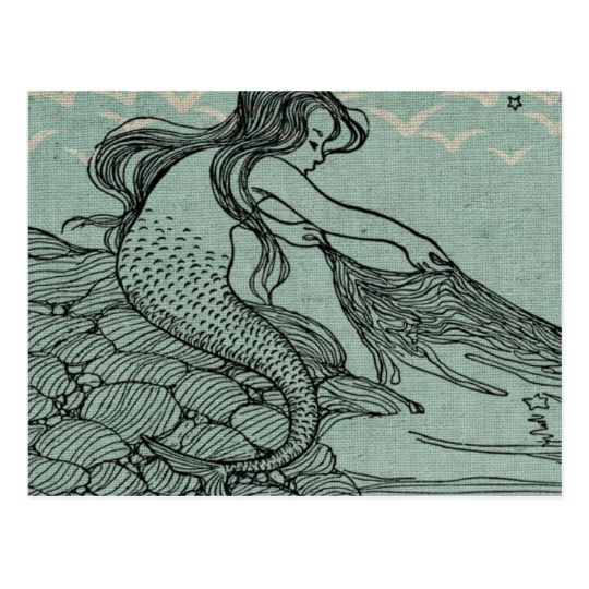 540x540 Beautiful Mermaid Drawing On Blue Sea Shore Postcard - Beautiful Mermaid Sketches