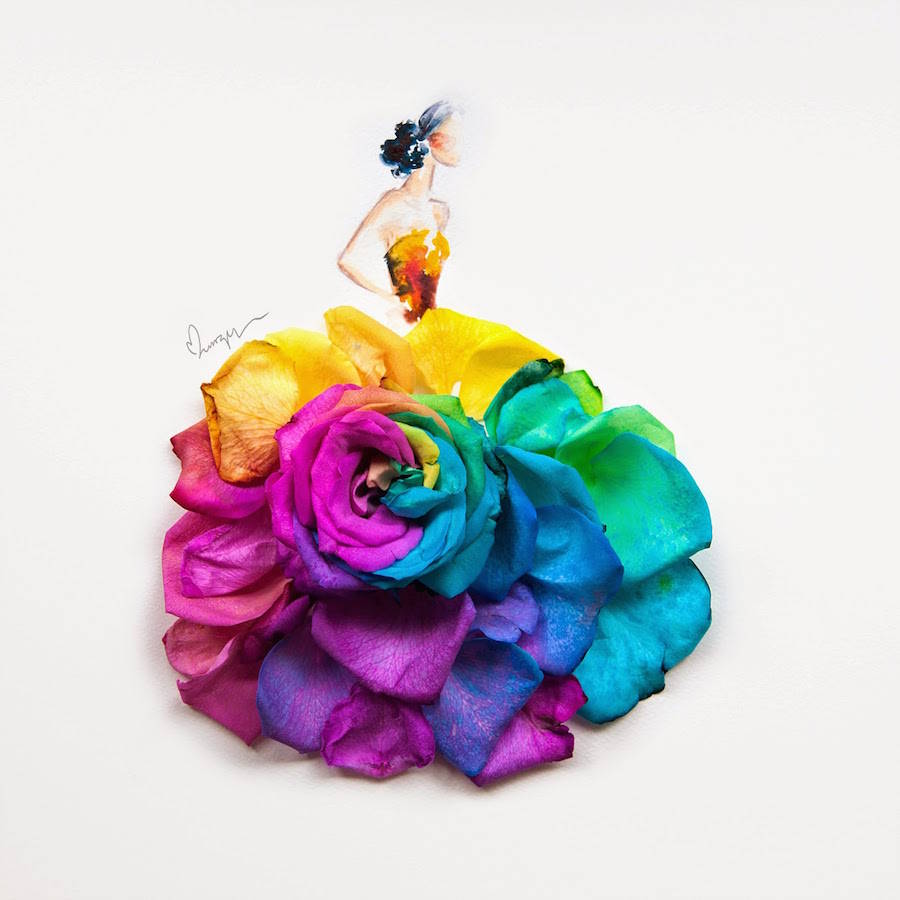 900x900 Beautiful Dresses Sketches Completed With Flowers Fubiz Media - Beautiful Sketches Of Flowers