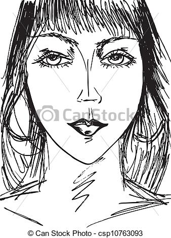 338x470 Sketch Of Beautiful Woman Face. Vector Illustration. - Beautiful Woman Sketch