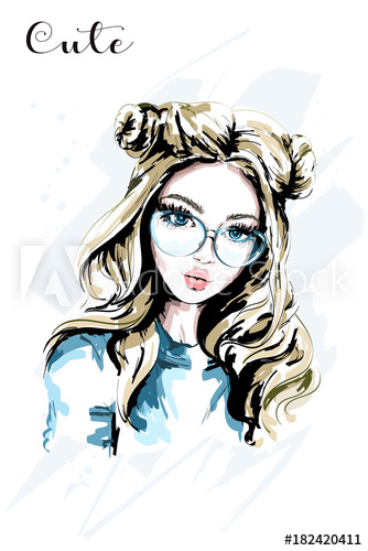 334x500 Hand Drawn Beautiful Young Woman In Sunglasses. Cute Girl With - Beautiful Woman Sketch Images