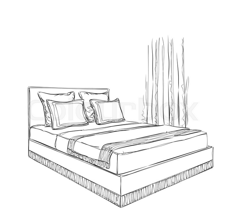 800x762 Interior Design Of The Classic Bedroom With Double Bed Stock - Bed Sketch