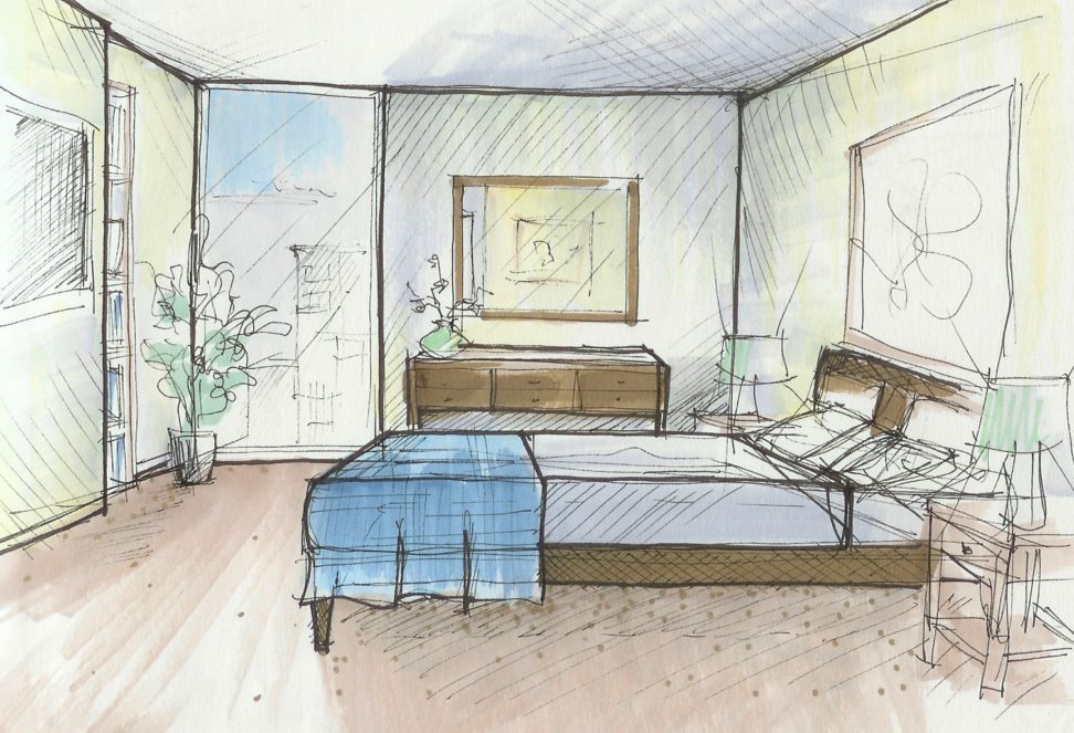 972x663 Sketch Of Bedroom Celebrity Home Design - Bedroom Sketch