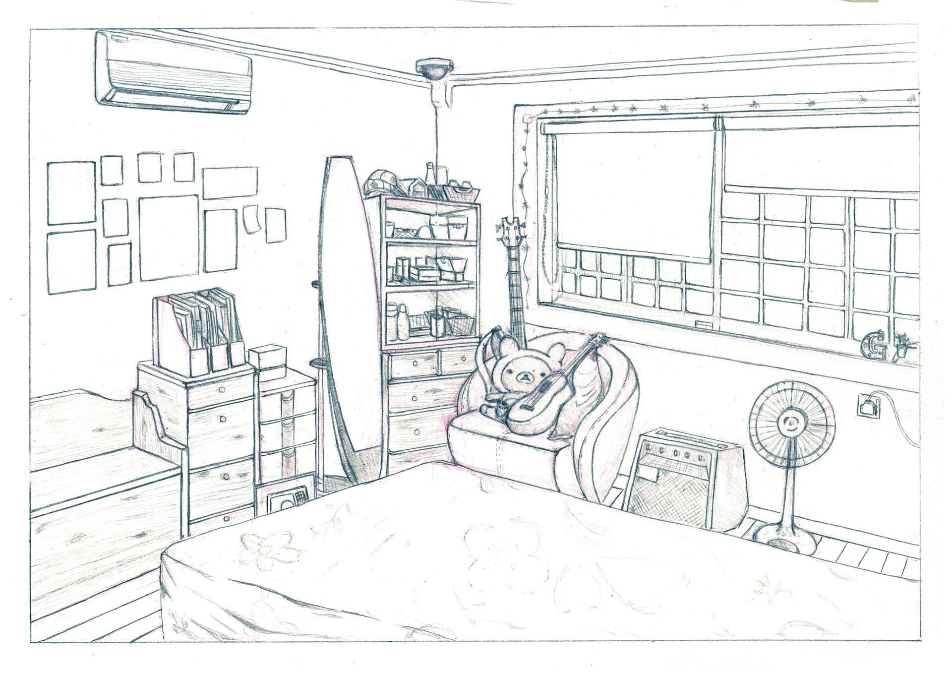 1920x1357 Artstation - Bedroom Sketch