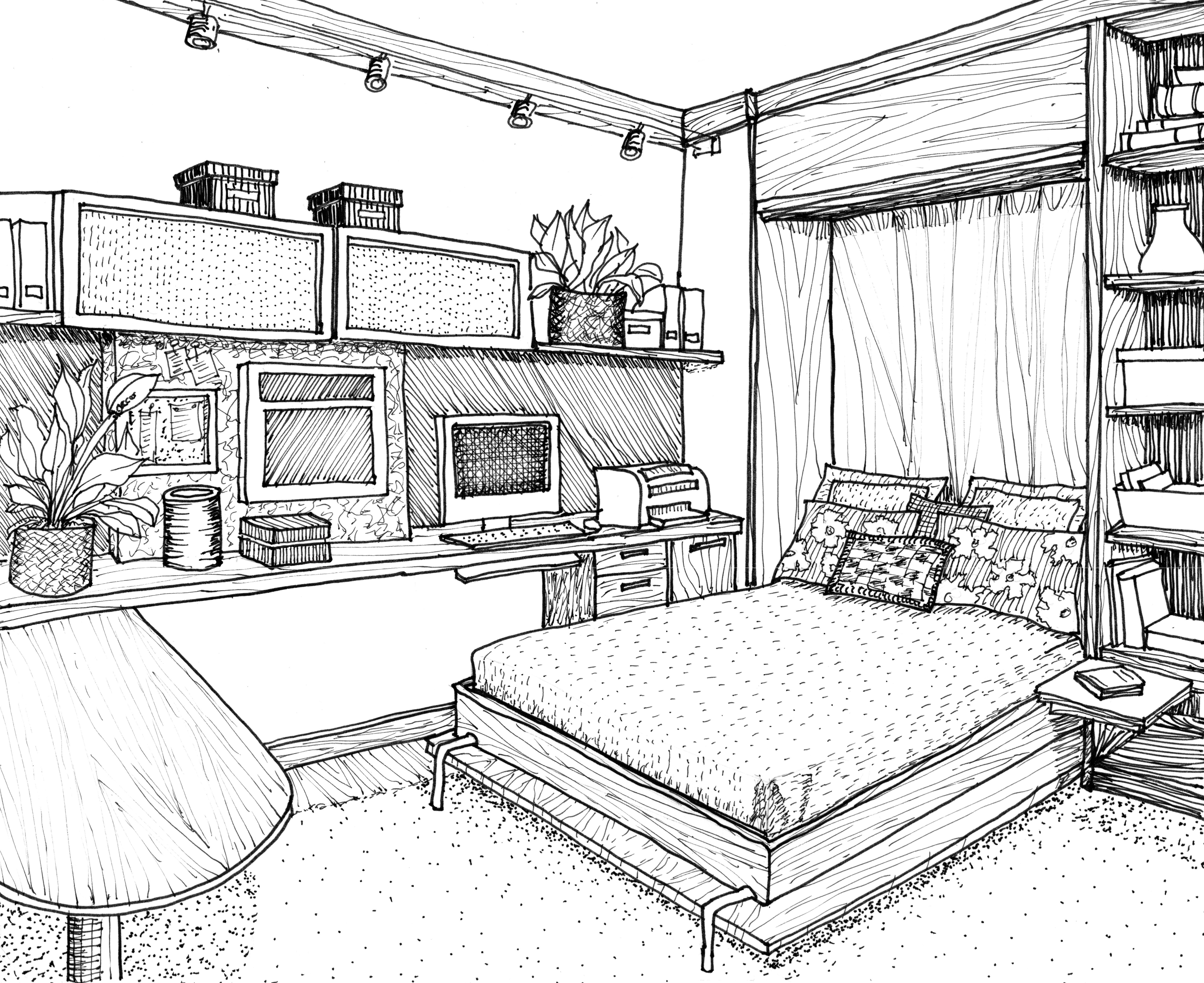 5830x4761 Bedroom Interior Design Drawing Drawings Drawings - Bedroom Sketch