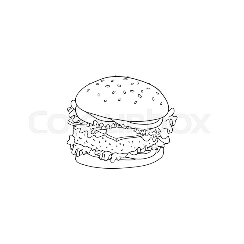 800x800 Big Hamburger With Beef, Bun With Sesame Seeds And Vegetables In - Beef Sketch
