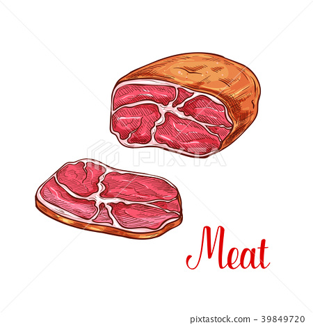 450x468 Meat Brisket Sketch With Slice Of Beef Or Pork - Beef Sketch