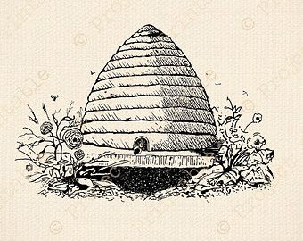 340x270 Vintage Beehive Drawing Printable Vintage Beehive Bees And Bee - Beehive Sketch