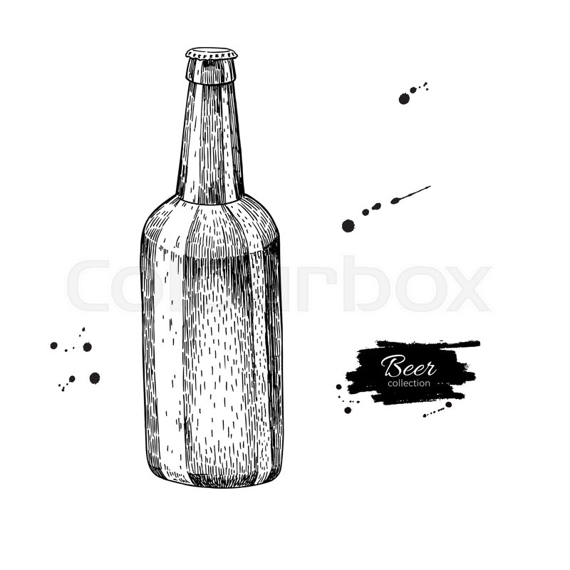 800x800 Beer Glass Bottle With Splash. Sketch Style Vector Illustration - Beer Bottle Sketch