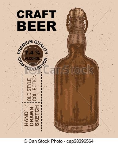 385x470 Hand Drawn Bottle With Beer. Alcohol Drink Sketch Vector Illustration. - Beer Bottle Sketch