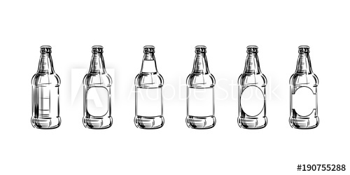500x250 Set Of Beer Bottle Mockup. Different Shapes Blank Label, Glass - Beer Bottle Sketch