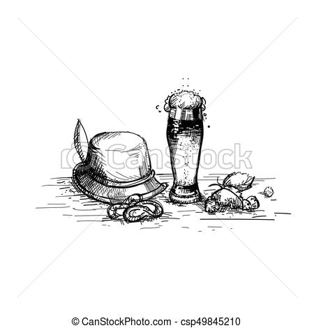 450x470 Beer Glass Sketch Mug Oktoberfest Festival Banner Vector Illustration. - Beer Glass Sketch