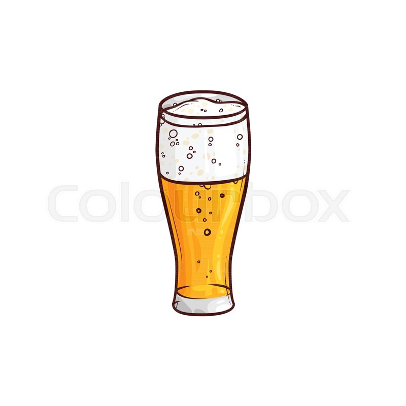 800x800 Full Tall Glass Of Light Beer, Ale, Cider, Hand Drawn, Sketch - Beer Glass Sketch