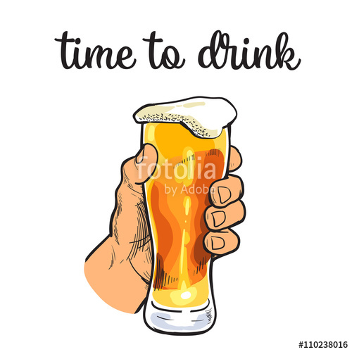 500x500 Hand Holding A Full Glass Of Beer, Vector Illustration Sketch - Beer Glass Sketch