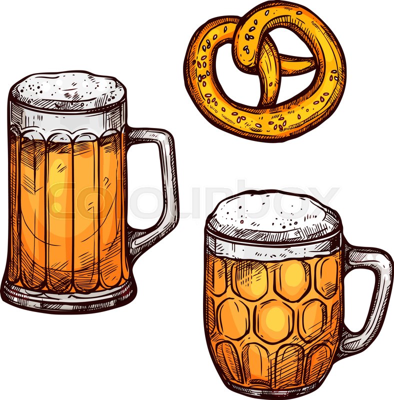788x800 Beer And Pretzel Isolated Sketch. Beer Glass Mug And Tankard With - Beer Mug Sketch