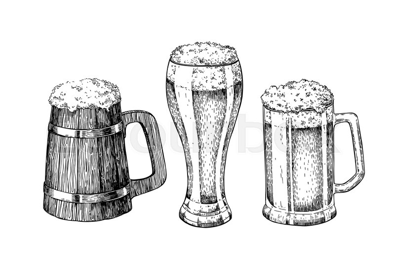 800x546 Beer Glass, Mug, Wooden Mug. Sketch Style Vector Illustration - Beer Mug Sketch