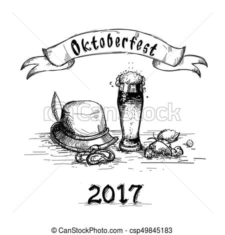 450x470 Beer Glass Sketch Mug Oktoberfest Festival Banner Vector Illustration. - Beer Mug Sketch