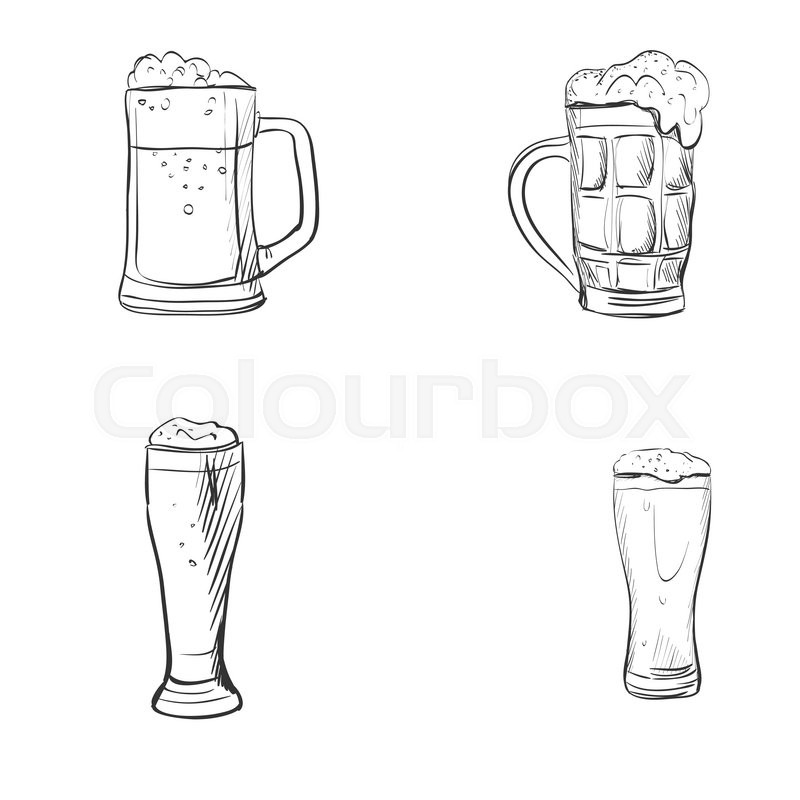 800x800 Beer Glasses Sketch, Doodle Illustration, Excellent Vector - Beer Mug Sketch