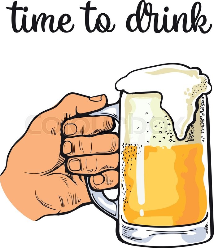 691x800 Hand Holding A Full Glass Of Beer, Vector Illustration Sketch - Beer Mug Sketch
