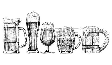 450x263 Vector Set Of Beer Glasses And Mugs In Ink Hand Drawn Style - Beer Mug Sketch