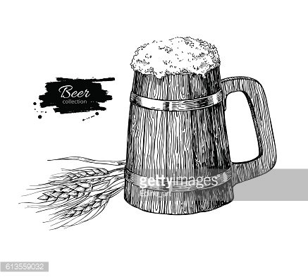 437x393 Wooden Beer Mug With Wheat Sketch Style Vector Illustration - Beer Mug Sketch