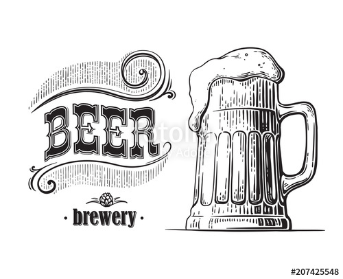 500x406 Beer Mug Filled With Beer. Vintage Vector Engraving Sketch - Beer Mug Sketch